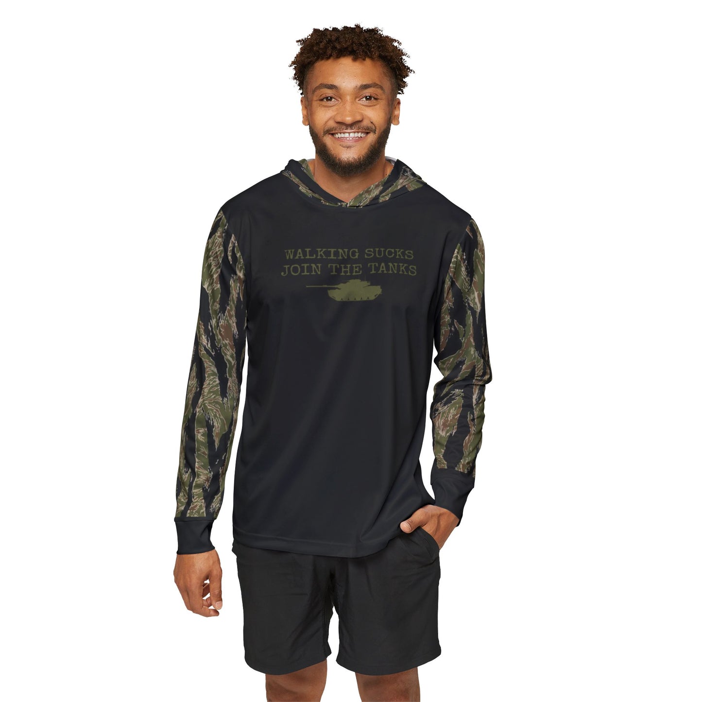Men's Sports Warmup Hoodie - "Walking Sucks, Join The Tanks" Camo Design