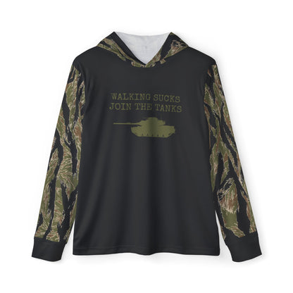 Men's Sports Warmup Hoodie - "Walking Sucks, Join The Tanks" Camo Design