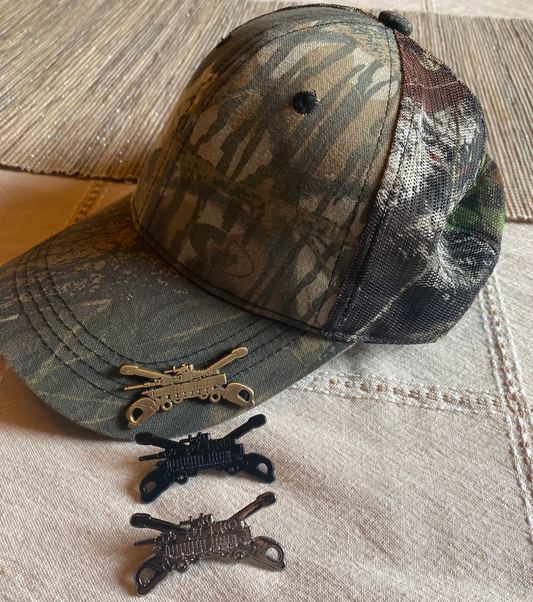 Mossy Oak Camo Hat with Abrams Armor Crest Pin